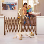 TECSPACE Aluminum Expandable Garden Fence, Portable Barricade Gate with Casters, Adjustable Retractable Fence Mobile Barricade Safety Barrier (Brown, 201×15×41 inch)