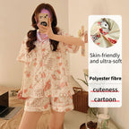 TradWloth Cute Women's Pajama Sets, Cartoon Print Sleepwear Short Sleeve Shirt and Casual Short - 2 Piece Pink