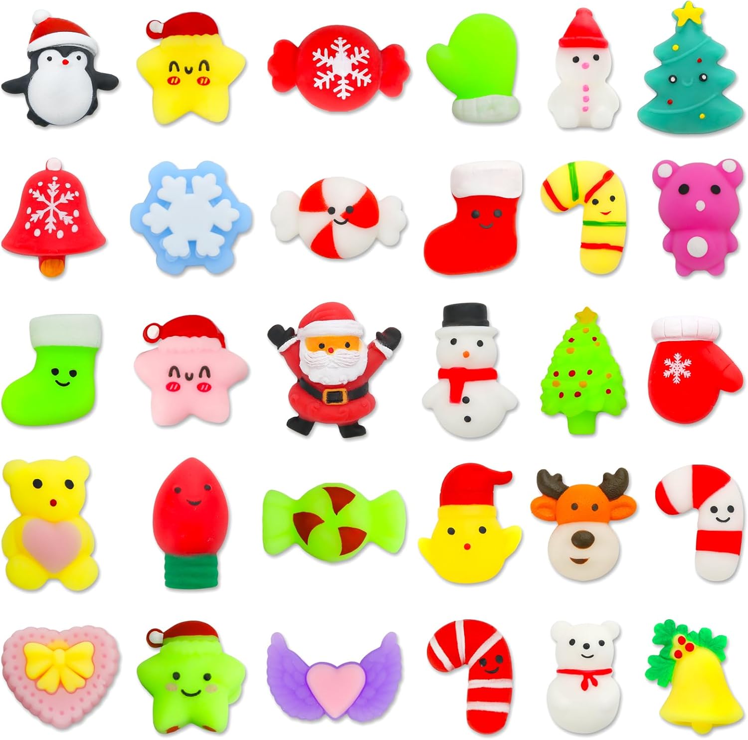 30 Pack Christmas Squishy Toys, Christmas Party Favors Stocking Stuffers Xmas Gifts, Kawaii Mochi Squishies Sensory Squeeze Toys for Kids Girls Boys Toddlers Treasure Box Toys Classroom Prizes