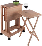 Winsome Brienda Snack Table Set with Mobile Serving Cart, for Living Room, Patio, 32", Natural, Set of 4 Tables