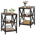 End Tables Living Room Set of 2 Farmhouse, Side Table with Storage Shelf, 16" W x 12" D x 24" H, 3 Tier Side Table Set of 2, X-Shaped Night Stands for Bedrooms, Coffee Table