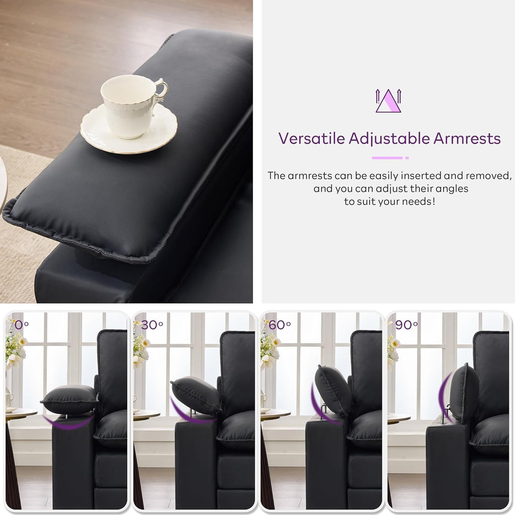 TYBOATLE 122'' Sofa Set for Living Room, Black Leather Sectional Couch with Chairs, Comfy Cloud Couch w/Adjustable Wider Armrest, Deep Seat Upholstered Modular Sofa for Office, Studio, Appartment