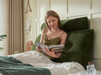 AmyWtb Headboard Wedge Pillow + A Long Neck Roll Pillow Body Pillow，Large Headboard Pillow with Removable Cover (Green, Queen：59x8x20 inches)