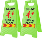 Slow Kids at Play Signs for Street, Double-Sided Text and Graphics with Reflective Tape, Children at Play Safety Sign for Neighborhoods Schools Park Sidewalk Driveway (2-Pack Green)