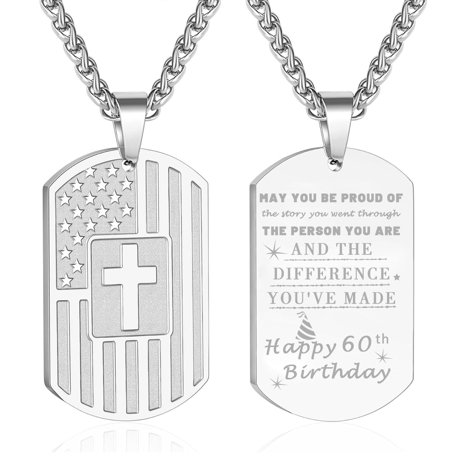 DuoDiner Graduation Gifts-American Dog Tag Necklace Bible Verse Pendant, First Communion Baptism Confirmation Religious Graduation Gifts for Him Boys Men Kids Teens Dad
