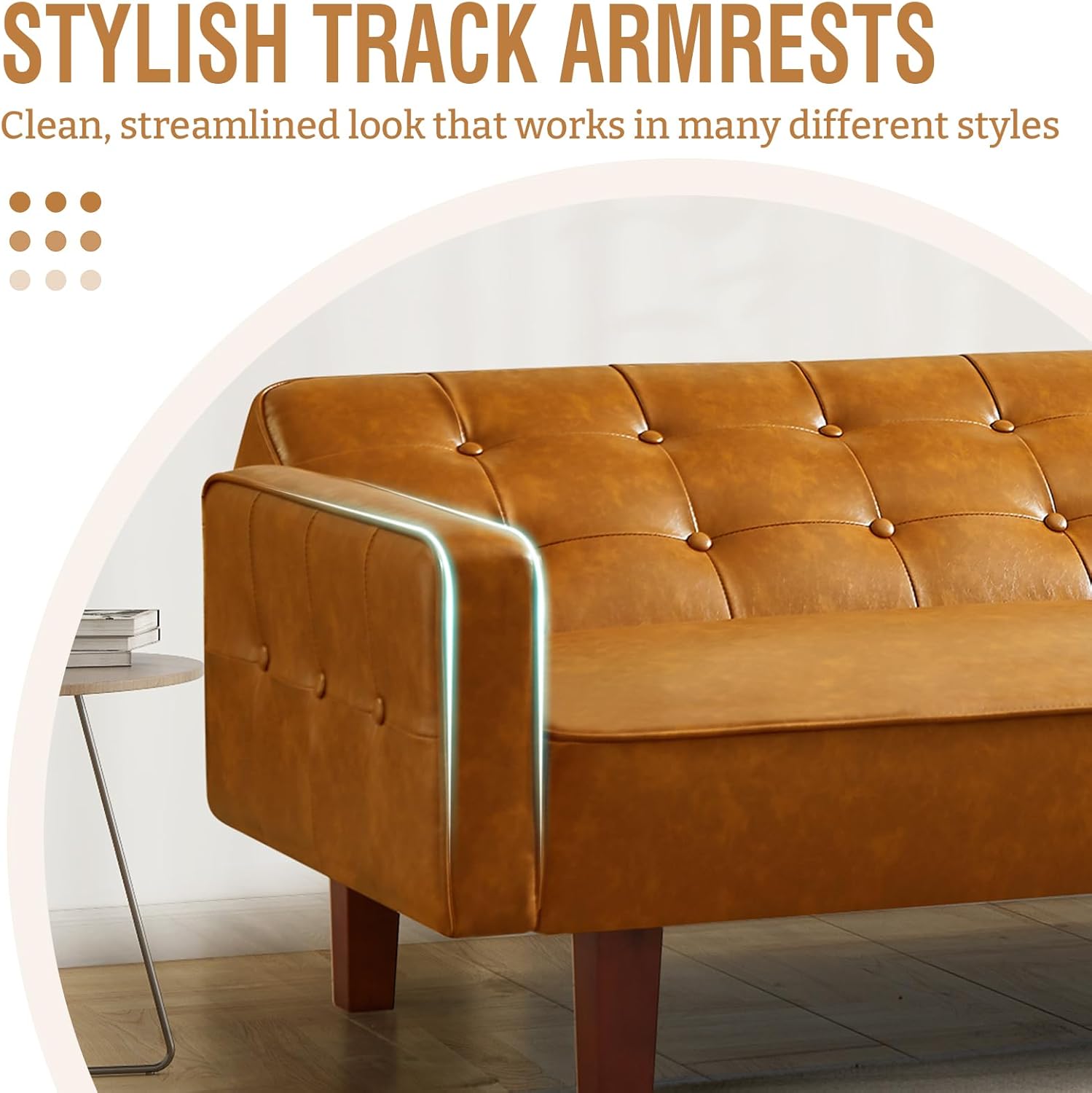 IULULU Futon Sofa Bed, Modern Convertible Faux Leather Sleeper Couch with Armrests for Studio, Office, Apartment, Compact Living, Game Room, Overnight Guests, Retro Brown