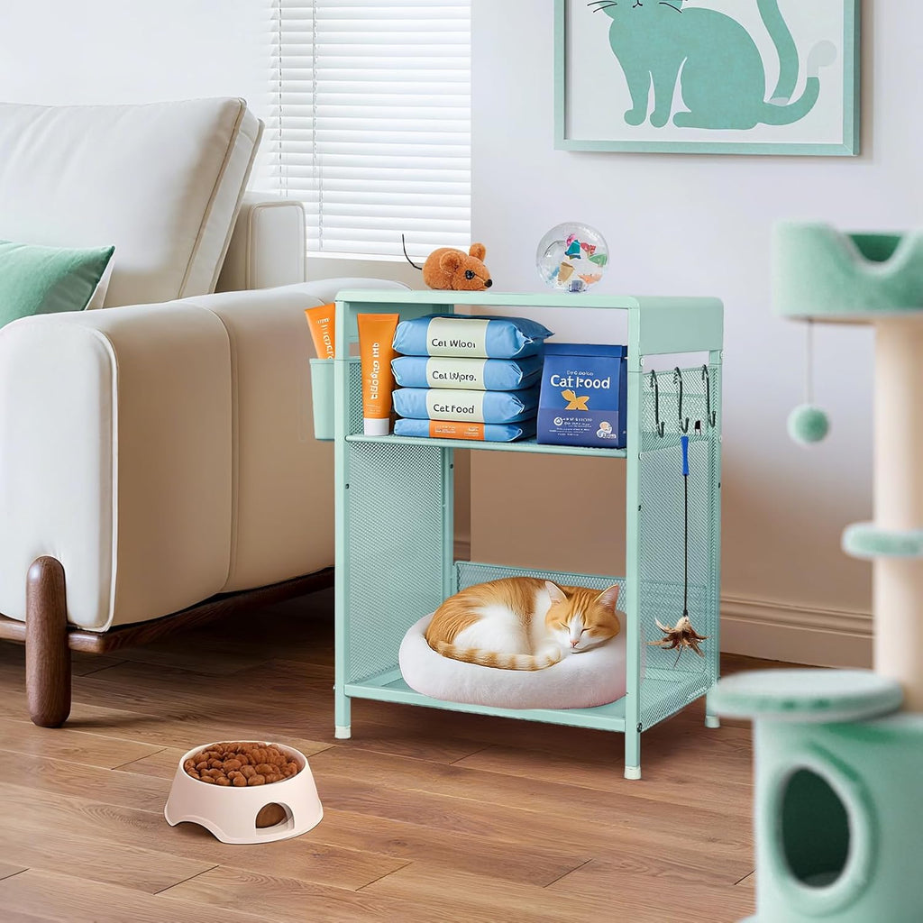 Mint Green Nightstand, End Table with Hooks and Holder, Kids Nightstand for Bedroom, Toddler Bedside Table, Small Desk for Girls, Coffee Table for Living Room, Dorm, Office (Mint)