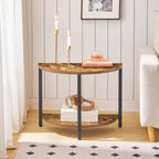 End Tables Set of 2, 23.6" Half Round Coffee Tables, Half Moon Table, 2-Tier Nightstands with Open Shelves, Entryway Table for Living Room, Bedroom, Rustic Brown KF02BR