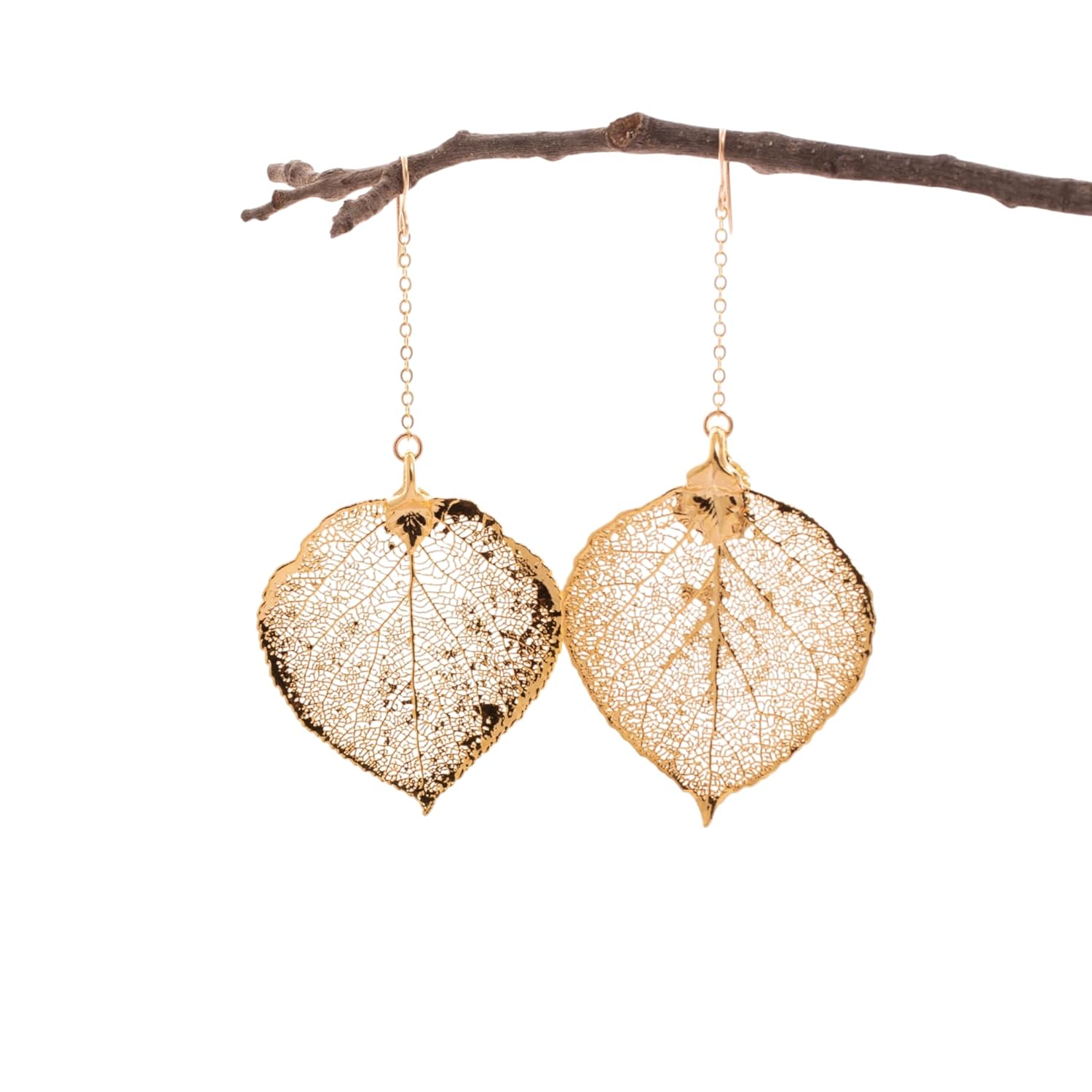 Real Aspen Leaf Earrings in Gold, Rose Gold, or Silver, Custom Jewelry for Her