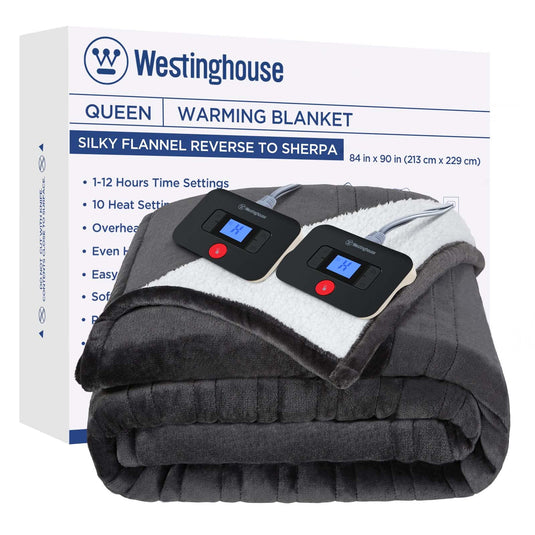 Westinghouse Heated Throw Blanket, Electric Blanket Throw with 6 Heating Levels and 2-10 Hours Time Settings, Flannel to Sherpa Super Cozy Heated Blanket Machine Washable, 50x60 inch, Charcoal