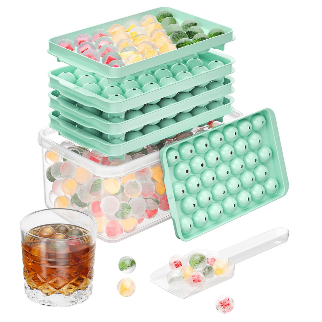 3 Pack Ice Trays for Freezer, 99 PCS Ice Cube Tray with Lid and Bin, Round Ice Cube Mold, Circle Ice Maker for Chilling Drinks (0.8 inch, Blue)