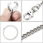 Wisdompro Wallet Chain, 2 Pack (8 and 16 Inch) Heavy Duty Pocket Keychain with Both Ends Lobster Clasps and Extra 2 Rings for Keys, Wallet, Jeans, Pants, Belt Loop, Purse and Handbag - Silver