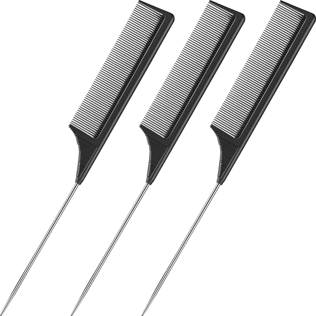 3 pakker rottehale kam stål nål rottehale kulfiber varmebestandige tease kamme med rustfrit stål spids (sort)