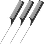 3 pakker rottehale kam stål nål rottehale kulfiber varmebestandige tease kamme med rustfrit stål spids (sort)