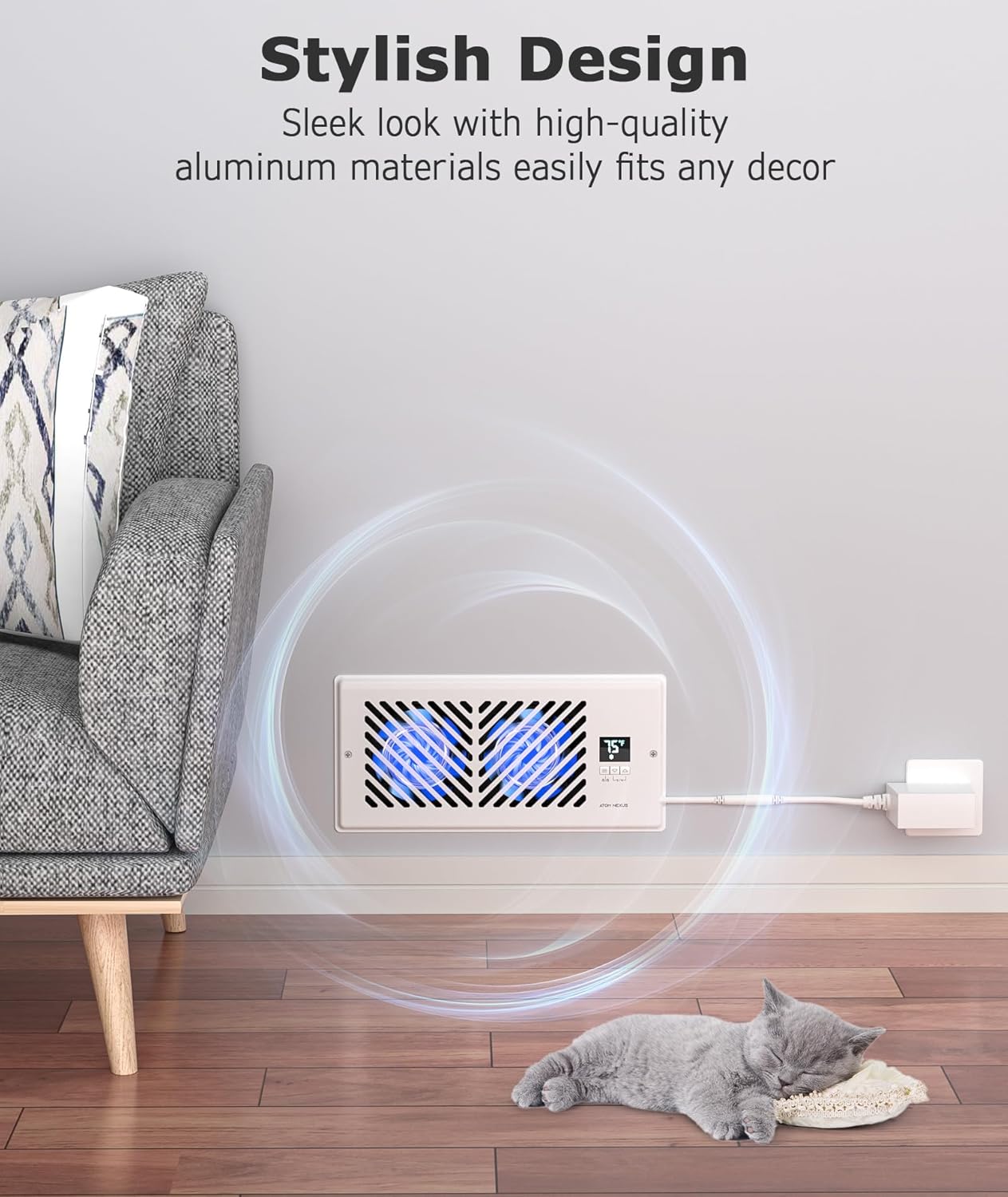 Quiet Register Booster Fan Fits 4”x10” Register Holes, Smart Vent Booster Fan with Thermostat & Remote Control, 10-Speed Control Heating Cooling AC Vent (White)