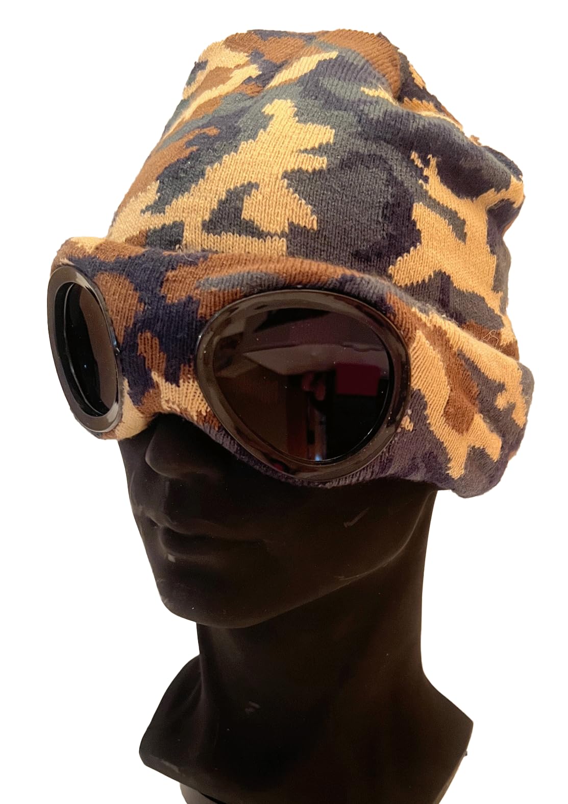 Beanie Hat with Goggles - Green Camo