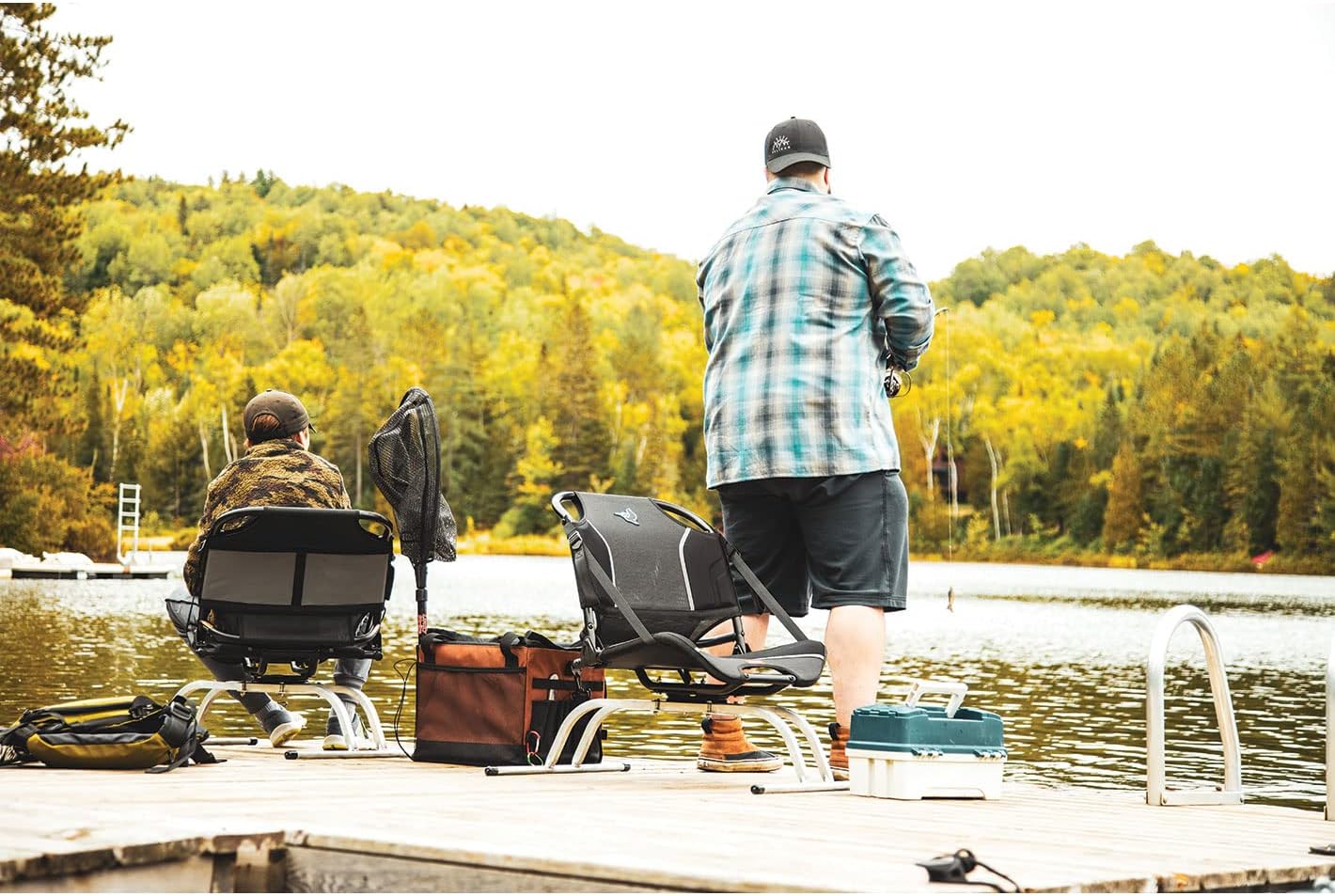 Pelican Ergo360 Swivel Boat Seat - Premium Fishing Seat - Adjustable Backrest - Bass Raider Compatible - Black