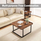 Square Coffee Tables Living Room Set of 2, Nesting Walnut Coffee Table with Fluted, End Tables for Bedroom Office Balcony Yard (23.5"+19.5" Walnut)