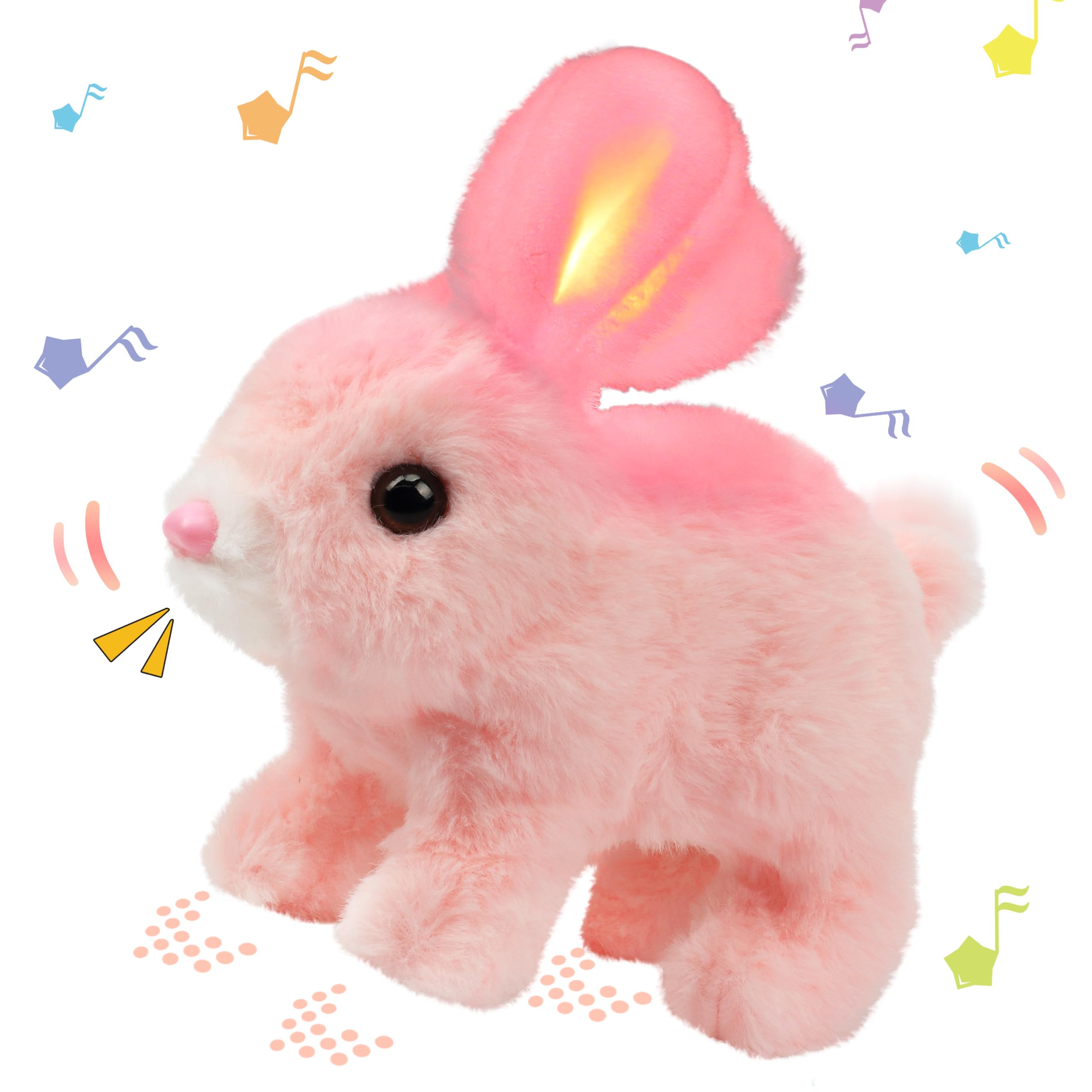 Hopearl Hopping Rabbit with Bell Interactive Electronic Pet Plush Bunny Toy with Sounds and Movements Animated Walking Wiggle Ears Twitch Nose Gift for Toddlers Birthday, Rainbow, 7''