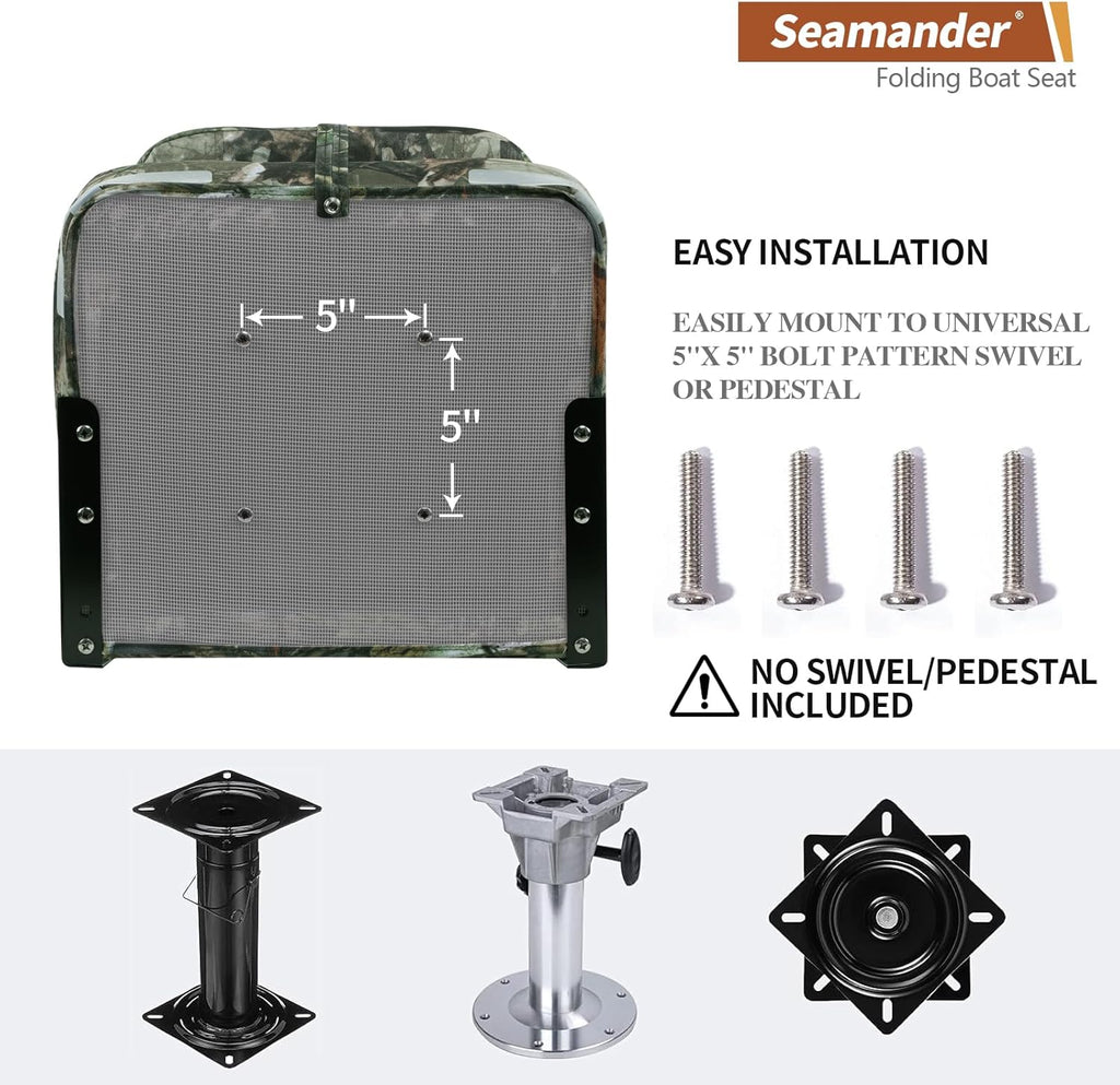 Seamander Low-Back Padded Boat Seats,Fishing Boat Seats with Back Pocket & Breathable Mesh Bottom - 110° Ergonomic Design,Fold-Down Seats