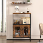 X-cosrack Buffets Coffee Bar Station, 3-Tier Small Coffee Stand Station with Storage, Farmhouse-Style Microwave Cart Featuring 2-Door Cabinet Ideal for Living Room, Entryway, Sideboards