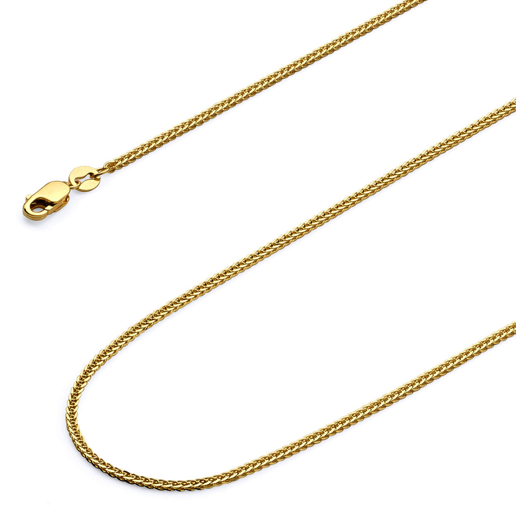 14k ECHTES Gelbgold Massives 0,8 mm Diamantschliff Geflochtene quadratische Weizenkette Halskette mit Karabinerverschluss - 18"