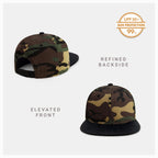 CHOK.LIDS Flat Bill Visor Classic Snapback Hat Blank Adjustable Brim High Top End Trendy Color Style Two Tone Baseball Cap (Wood Camo/Black)