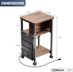 Merapi Small End Table with Charger, Side Table on Wheels, Mobile Nightstand with USB Ports, Rustic Wood Sofa Side Table with Storage for Small Spaces, Living Room, Bedroom, Home Office