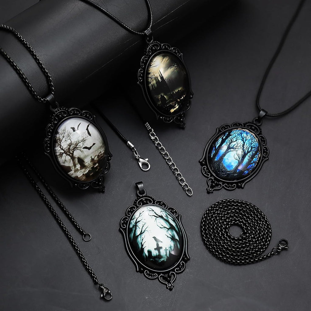 8 Pcs Gothic Necklace Goth Jewelry Witch Gifts For Women Cameo Choker Necklaces Black Stainless Steel Chains Blood Vampire Bat Crow Cross Costume Party…