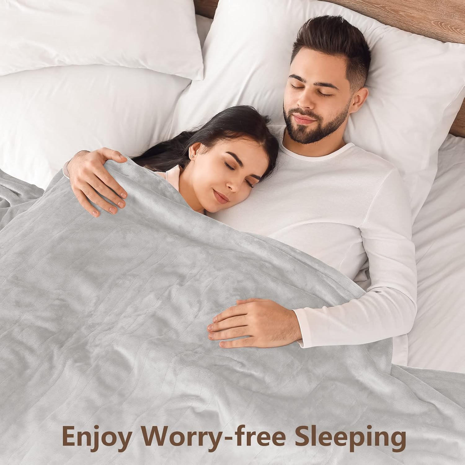 Electric Heated Blanket Queen Size with 6 Levels & 8h Auto Off, Ultra Soft Flannel Full Body Heating Blanket, Machine Washable, Warm Gray, 84" x 90"