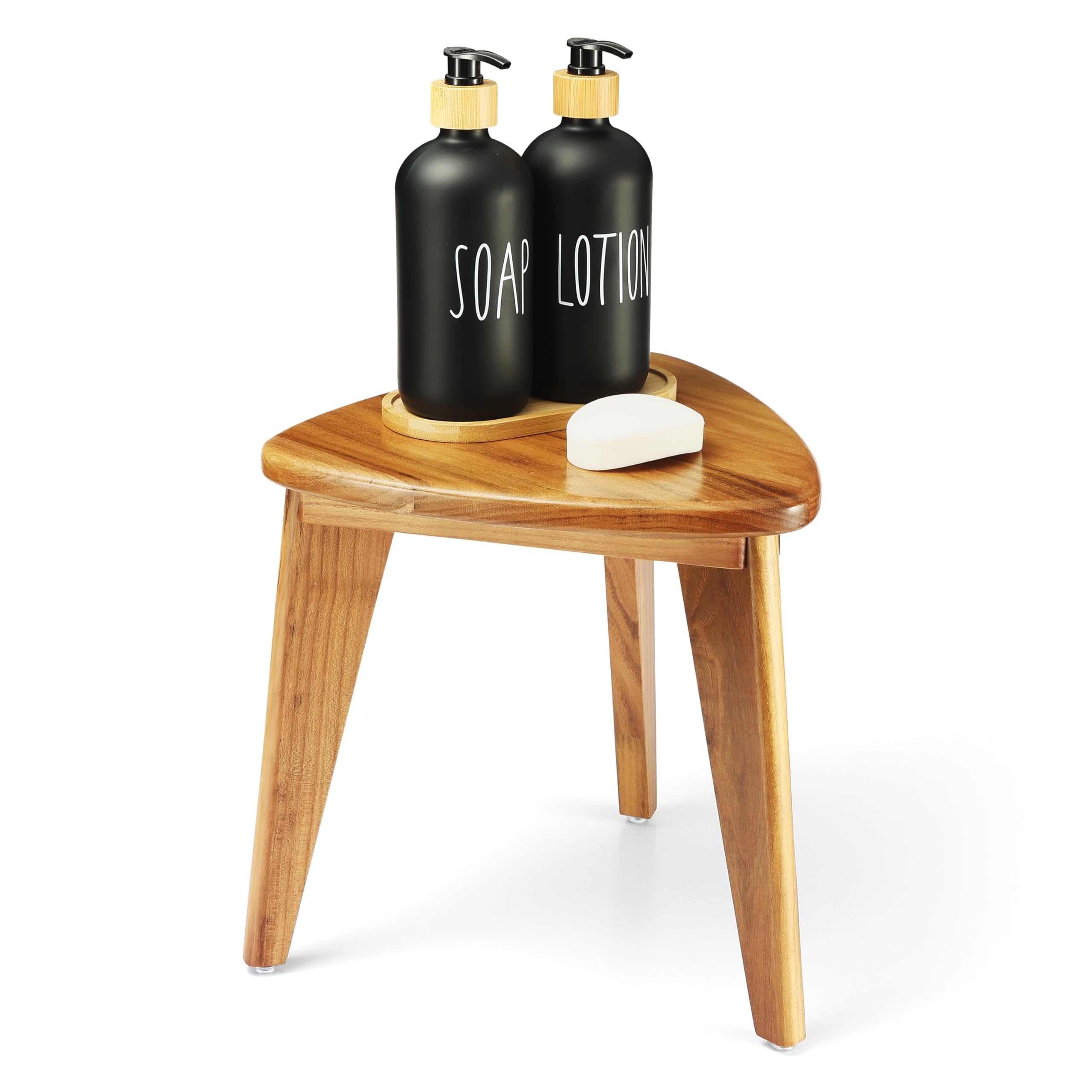 TeakAura Teak Shower Stool, Teak Shower Bench, Waterproof Wood Chair for Inside Shower, 12'' Spa Foot Rest for Shaving Legs, Organizer Teak Stool, Corner Seat for Bathroom Livingroom