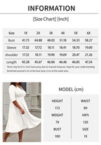 CLOCOR Women's Plus Size Midi Dress 3/4 Sleeve A-Line Swing Dress V Neck Flowy Casual Dresses White 2X-Large