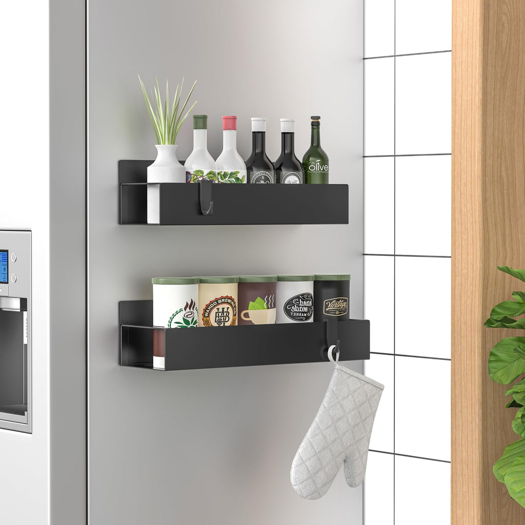 6 Pack Magnetic Spice Storage Rack Organizer for Refrigerator and Oven, Black Fridge Organizers and Storage