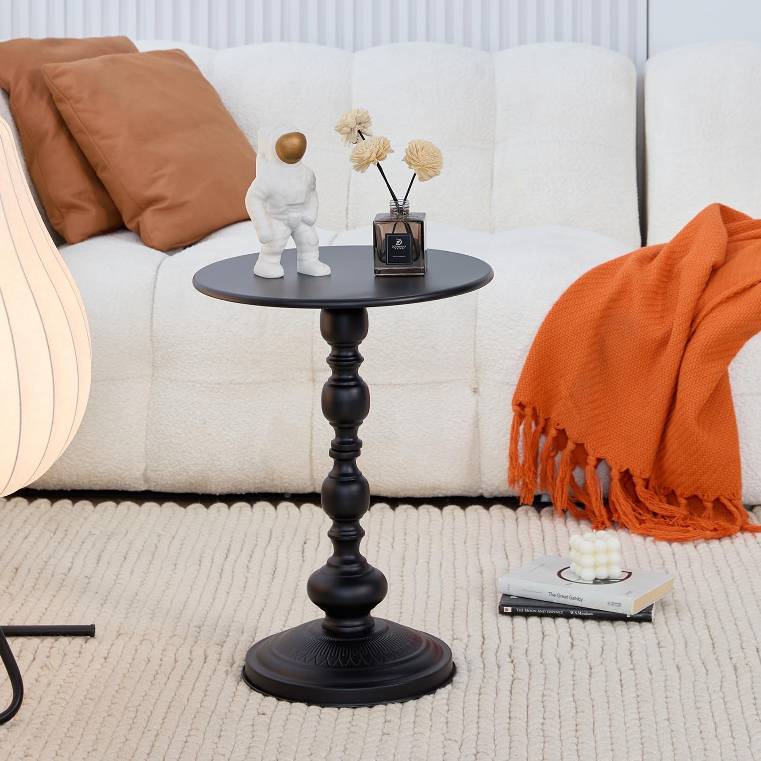 Elegant Vintage Round Side Table with Roman Columns - Sturdy Metal Design, Perfect as a Coffee, End, Tea, or Leisure Table for Living Room and Bedroom Decor ,21 (H) *11.8 (W) (Black Small -1 piece)