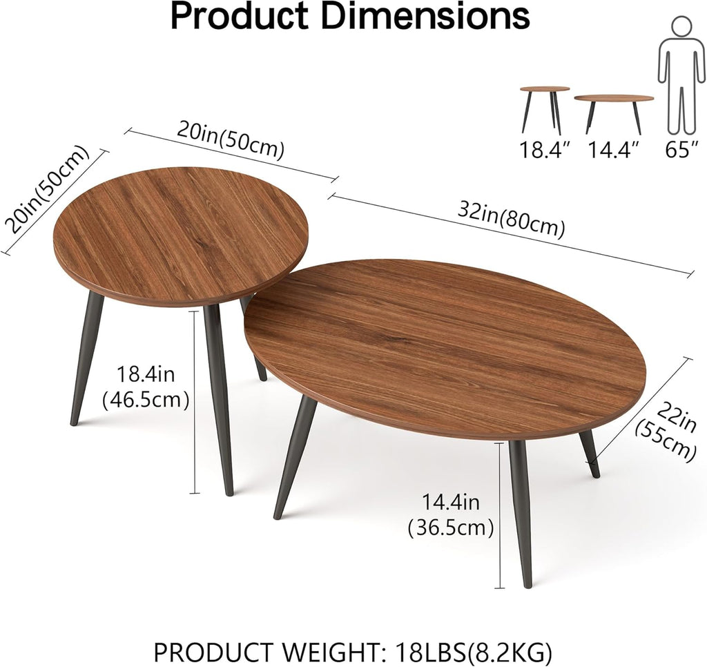 Set of 2 Coffee Table,Nesting Side Table, Living Room Sofa End Table