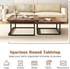 Square Nesting Coffee Table Set of 2, 23.6"+19.7" Nesting Tables,Small Square Coffee Table with Fluted,Center Table for Living Room Bedroom Office Balcony Yard (Walnut)