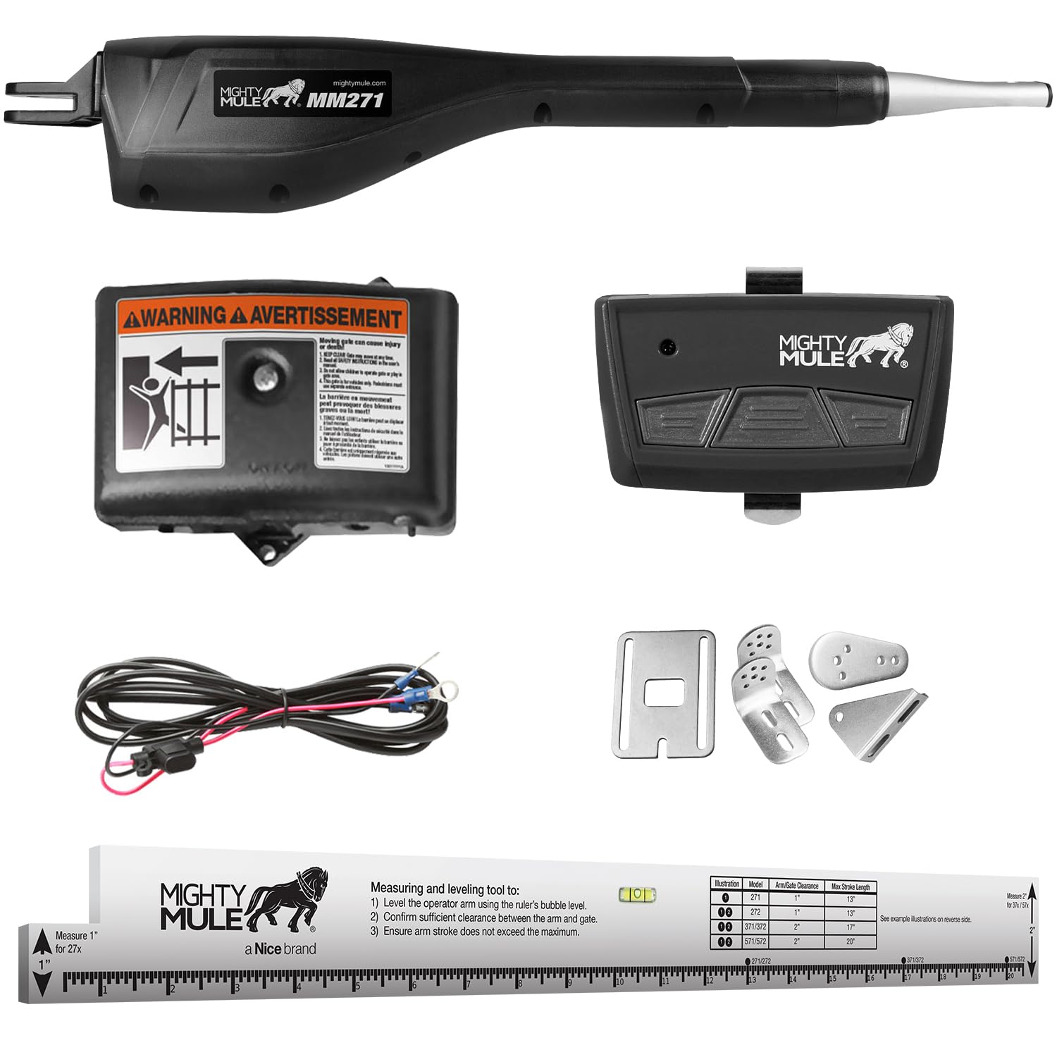 Mighty Mule Gate Opener, Solar Ready, Automatic Gate Opener for Dual Swing Gates up to 300lb or 12ft, with Precision Installation Ruler, Upgraded Kit, MM272-A