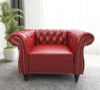 AVZEAR Chesterfield 3-Piece Living Room Sectional Sofa Set, Mid-Century Modern Upholstered PU Couch, Classic Tufted Button Sofa with Nailhead Trim for Living Room, Office (Brown)