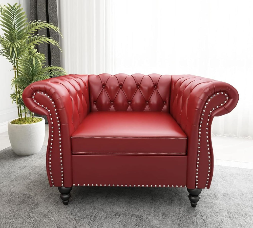 AVZEAR 82" Three Seater Leather Sofa, Chesterfield Sofa, Mid-Century Modern PU Upholstered Sofa Couch, Deep Button Tufted Living Room Sofa with Two Throw Pillows, Black