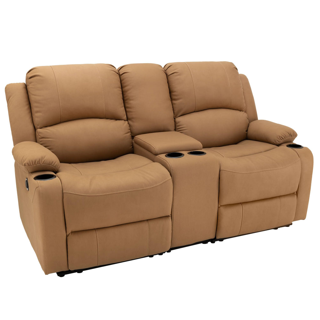 67" Wall Hugger Reclining | RV Theater Seats | Double Recliner RV Sofa & Console | RV Couch | RV Theater Seating | RV Furniture (Manual, Chocolate)