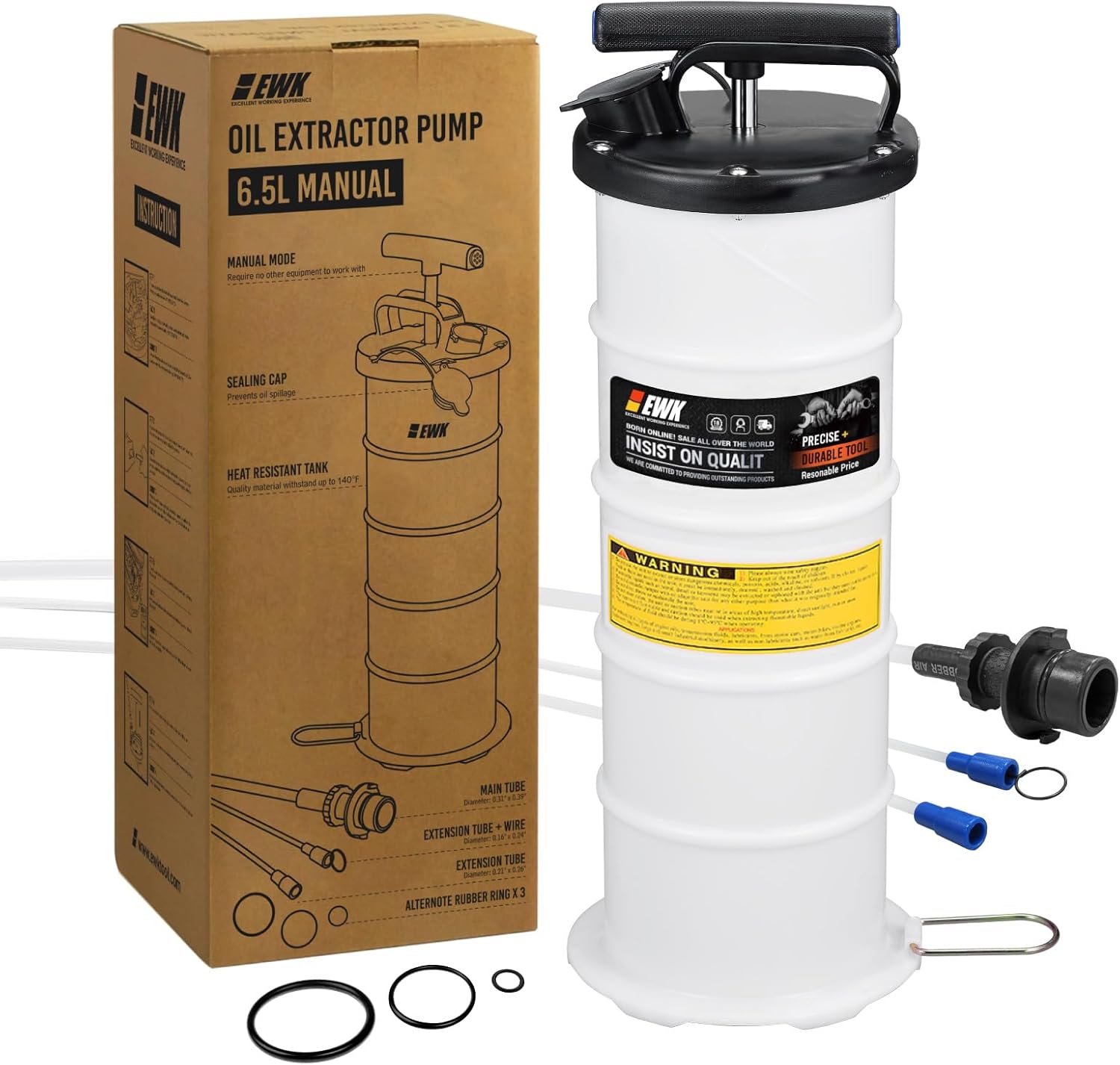 EWK 6.5L Manual Oil Extractor Pump for Oil Change, Fluid Evacuators for Cars, Boats, Jet Skies, Lawnmowers, Quick Oil Drain in 10 Pumps