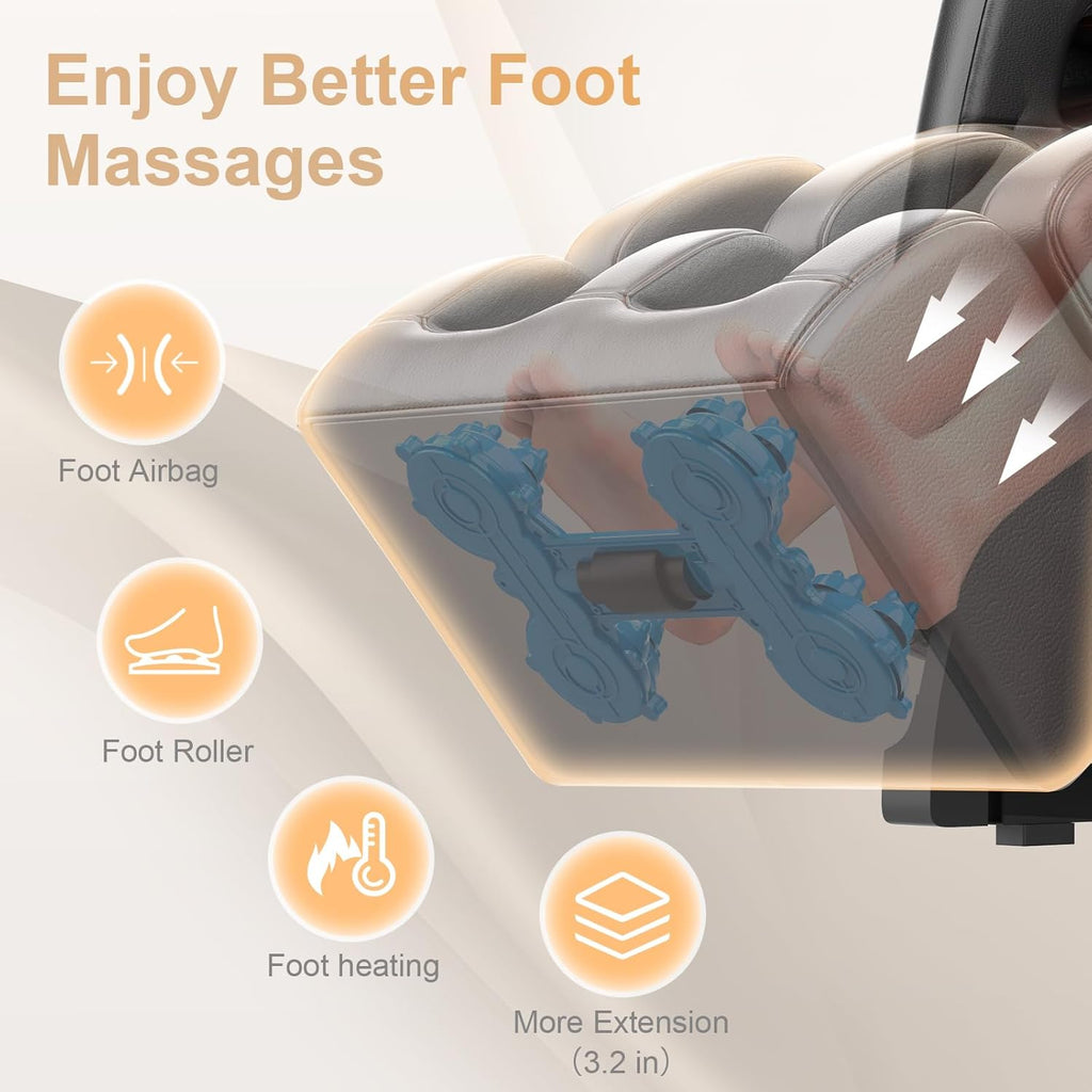 2025 Massage Chair Full Body, Zero Gravity Massage Chair with 10 Fix Rollers, Heating, Foot Massage, Auto Modes, Bluetooth Speaker, Touch Screen Controller
