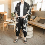 HAORUN Men Japanese Kimono Coat Loose Yukata Outwear Long Bathrobe Tops Vintage