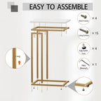 Function Home C Shaped End Table, Small Side Tables for Sofa Bed, Couch Tables That Slide Under, Drink Snack Table for Living Room Bedroom Small Space, White Wood Top and Gold Metal Frame