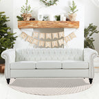 Chesterfield Sofas for Living Room, Black Rolled Arm 3-Seater Leather 84" Large Couch Deep Button Nailhead Tufted Upholstered Couches for Bedroom, Office Apartment Easy to Assemble