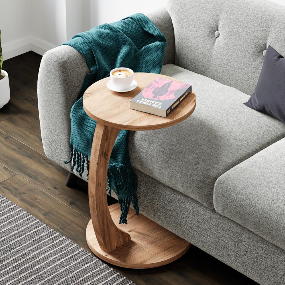 C-Shaped Round End Table with Rolling Wheels - C-Type - Side Table Modern Design