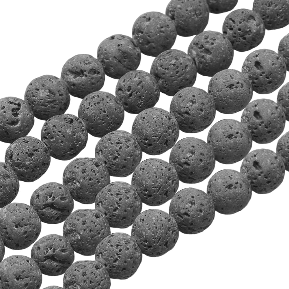PH PandaHall 470pcs 8mm Lava Beads Natural Black Bead Black Lava Spacer Beads Oil Diffuser Bead Round Rock Stone Volcanic Rock Chakra Stone for Earrings Necklaces Bracelet Jewelry Making