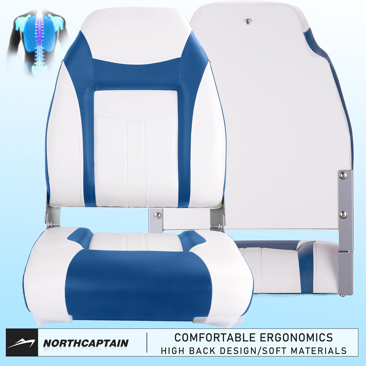 NORTHCAPTAIN S1 Deluxe A Pair of Marine High Back Folding Fishing Boat Seat,Stainless Steel Screws Included