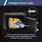 Voncabay Money Safe Box for Home with Sensor Light & Fireproof Security Safe Box for Money Safe with Keys & Pass Code, Lock Box Fireproof Safe with Digital Keypad