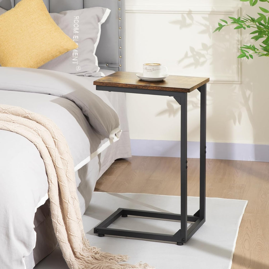 AMHANCIBLE C Shaped End Tables, TV Trays Set of 2 for Living Room, Slide Under Couch Table for Sofa, Bedroom, Small Space, Rustic Brown HET02CBR